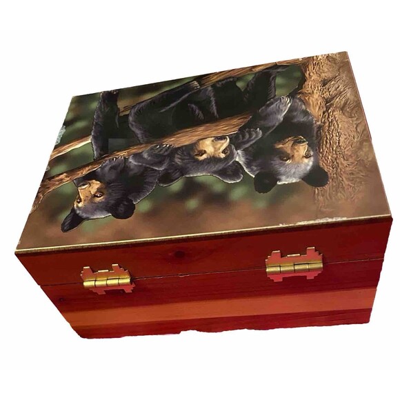 Wooden Box  Bear Family Nature Scene Keepsake Gift Quote Love Notes Bronson MO - Picture 2 of 14